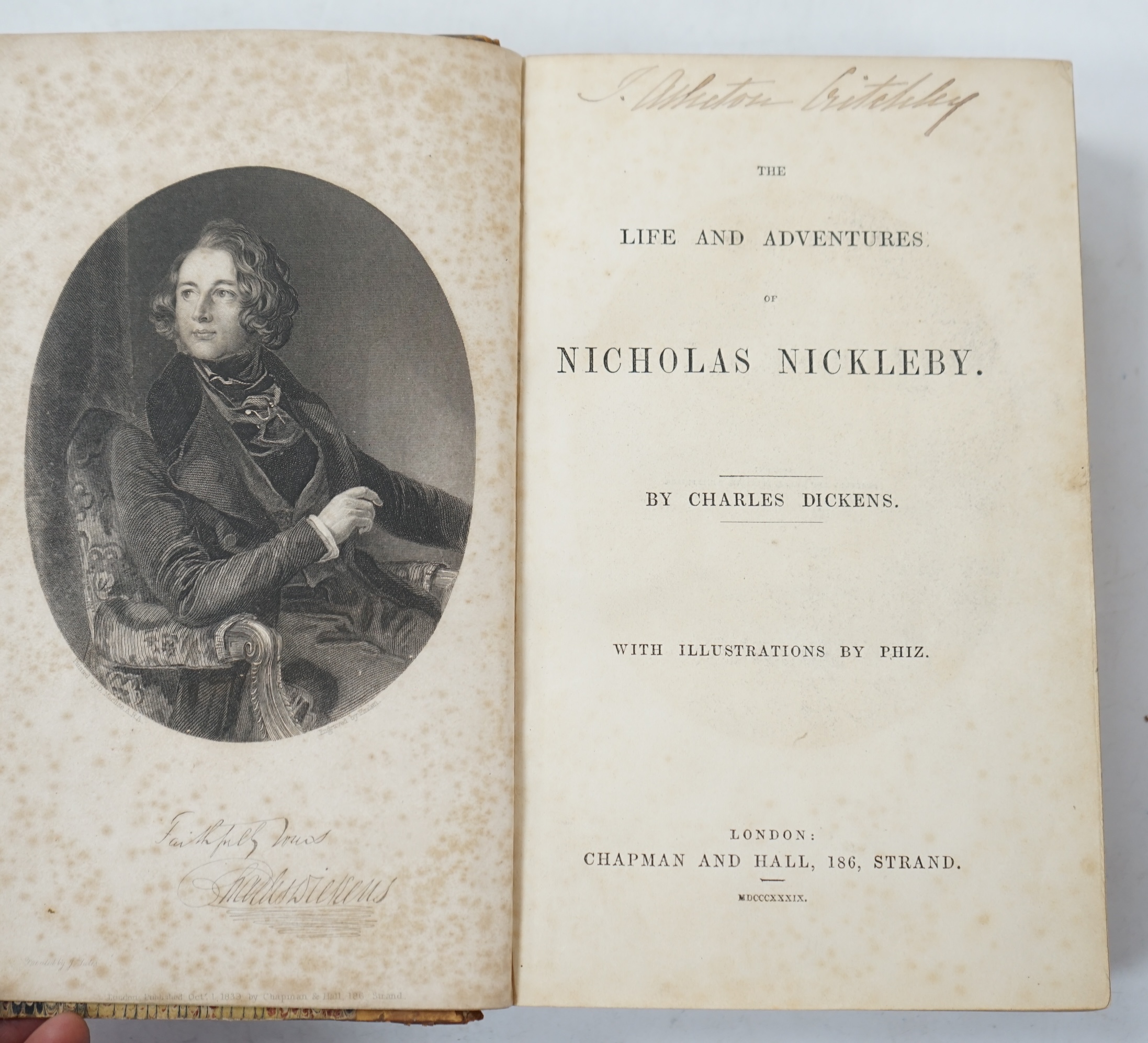 Dickens, Charles - Dombey and Son. 1st edition. engraved pictorial and printed titles, frontis. and 38 plates (by H.K. Browne); old half calf and marbled boards. Bradbury and Evans, 1848